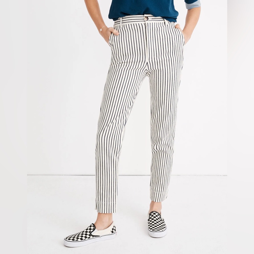 Madewell Pinstripe Straight Leg Navy Off White Pants Cotton‎ Blend Size 24/00